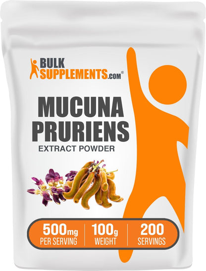 BulkSupplements.com Mucuna Pruriens Extract Powder - Herbal Supplement, Vegan and Gluten-free, 500mg per Serving, 100g (Pack of 1)