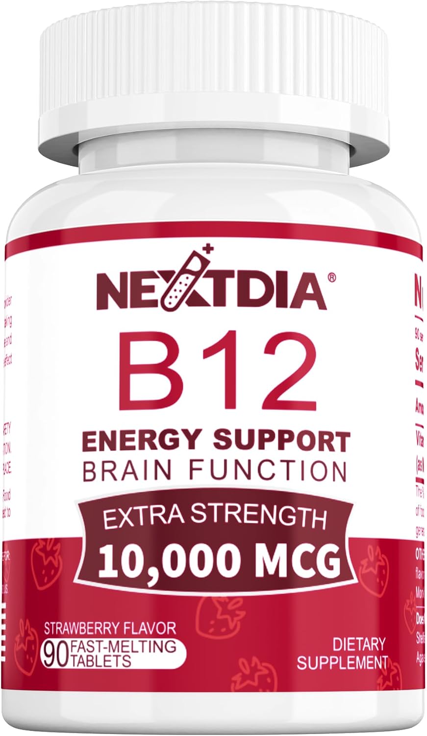 Vitamin B12, Methylcobalamin 10000 mcg, Active B12 Vitamins, Vegan, Natural Strawberry, Zero Sugar, 90 Fast Dissolve Tablets - görsel 1
