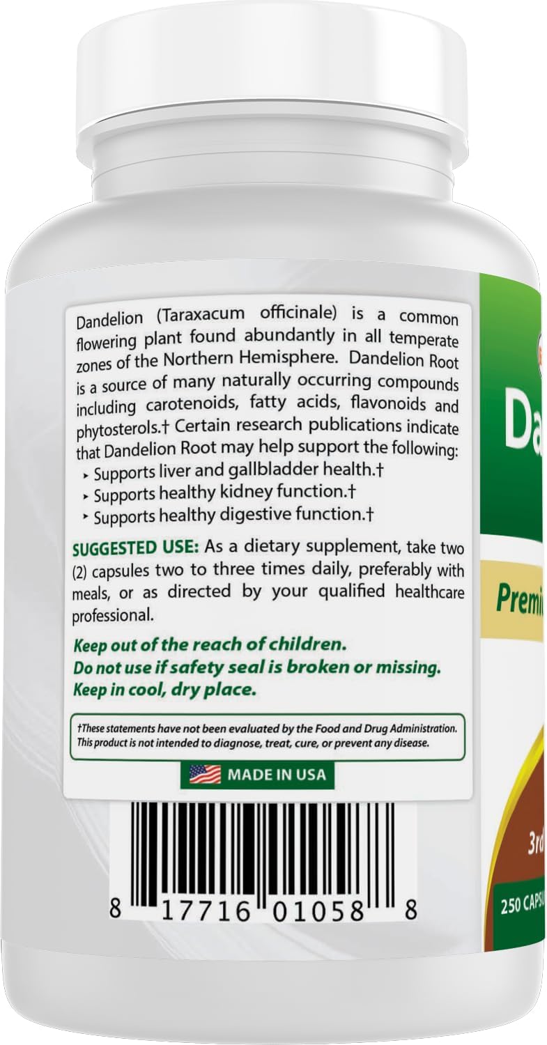 Best Naturals Dandelion Root 520 mg, 250 Capsules - görsel 7