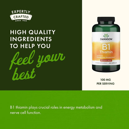 Swanson Vitamin B1 (Thiamine) 100 mg, 250 Capsules