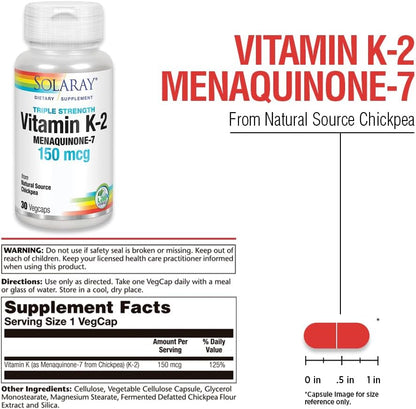 Solaray Triple Strength Vitamin K-2 as MK-7 150 mcg - 30 Vegan Capsules