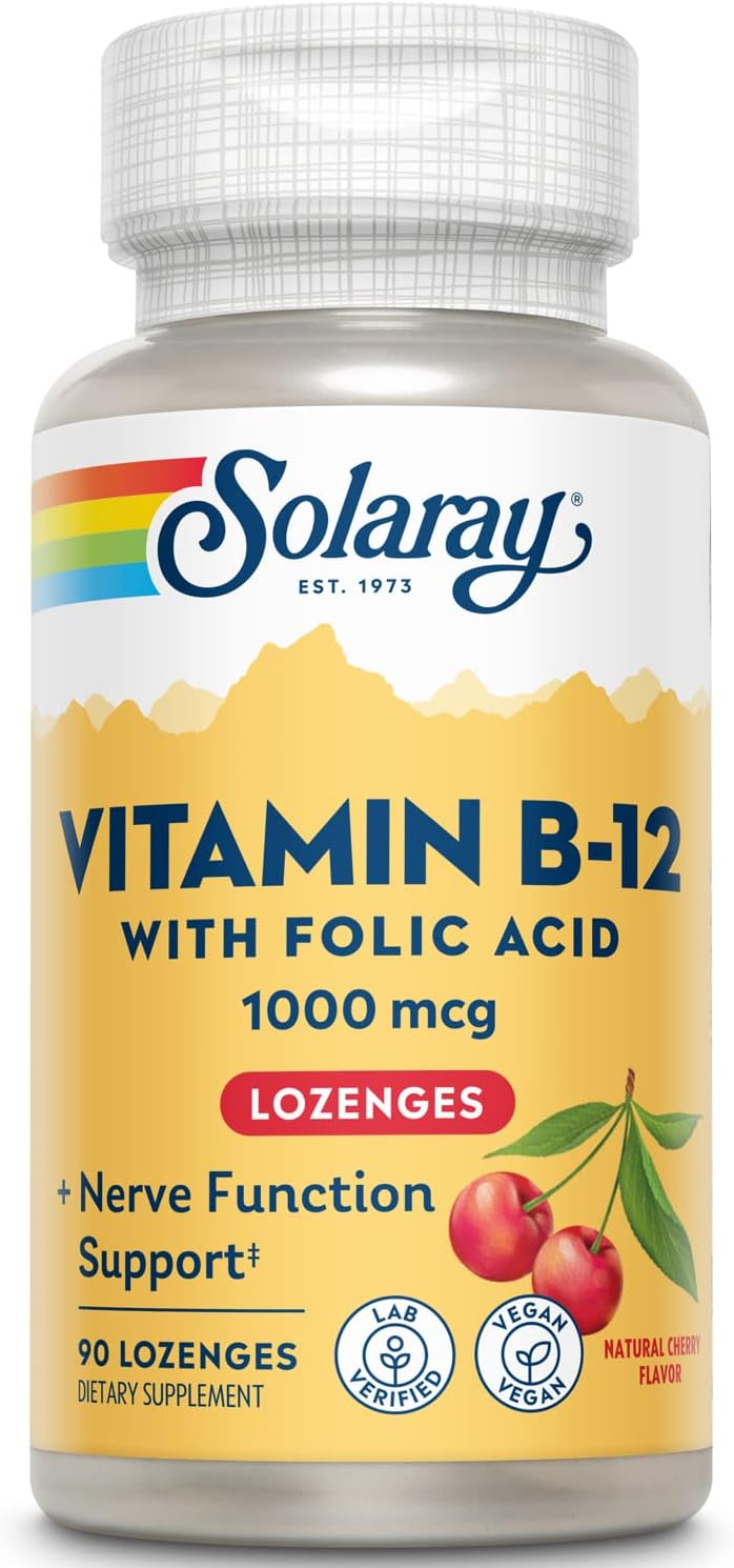SOLARAY Vitamin B-12 1000mcg Lozenges with Folic Acid - Natural Cherry Flavour - görsel 1