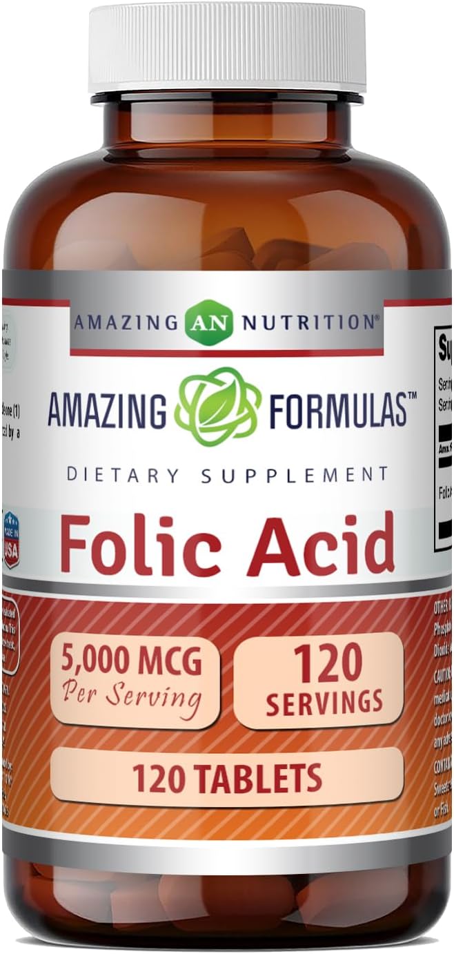Amazing Formulae Folic Acid 5000 mcg - 120 Tablets - görsel 1