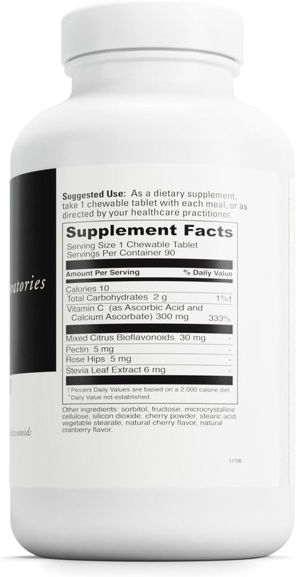 DaVinci Labs Chewable C-300 – Vitamin C Supplement with Bioflavonoids & Pectin, Cherry Flavour, 90 Vegetarian Tablets