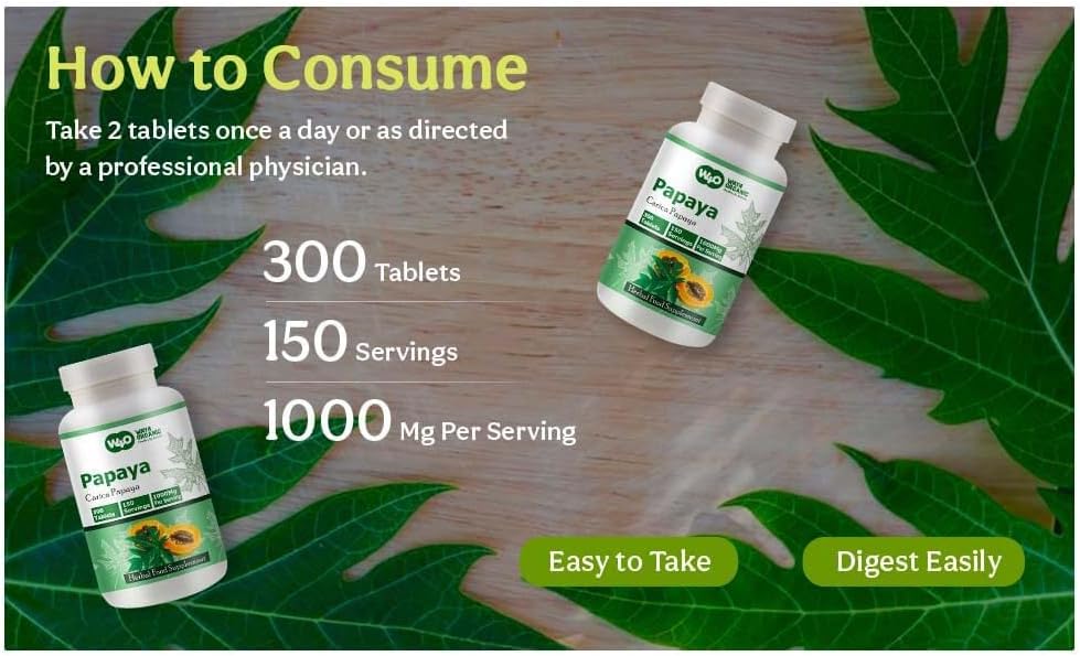 Papaya Leaf Extract Tablets 1000mg – 300 Tablets – Immune & Digestive Support - görsel 6