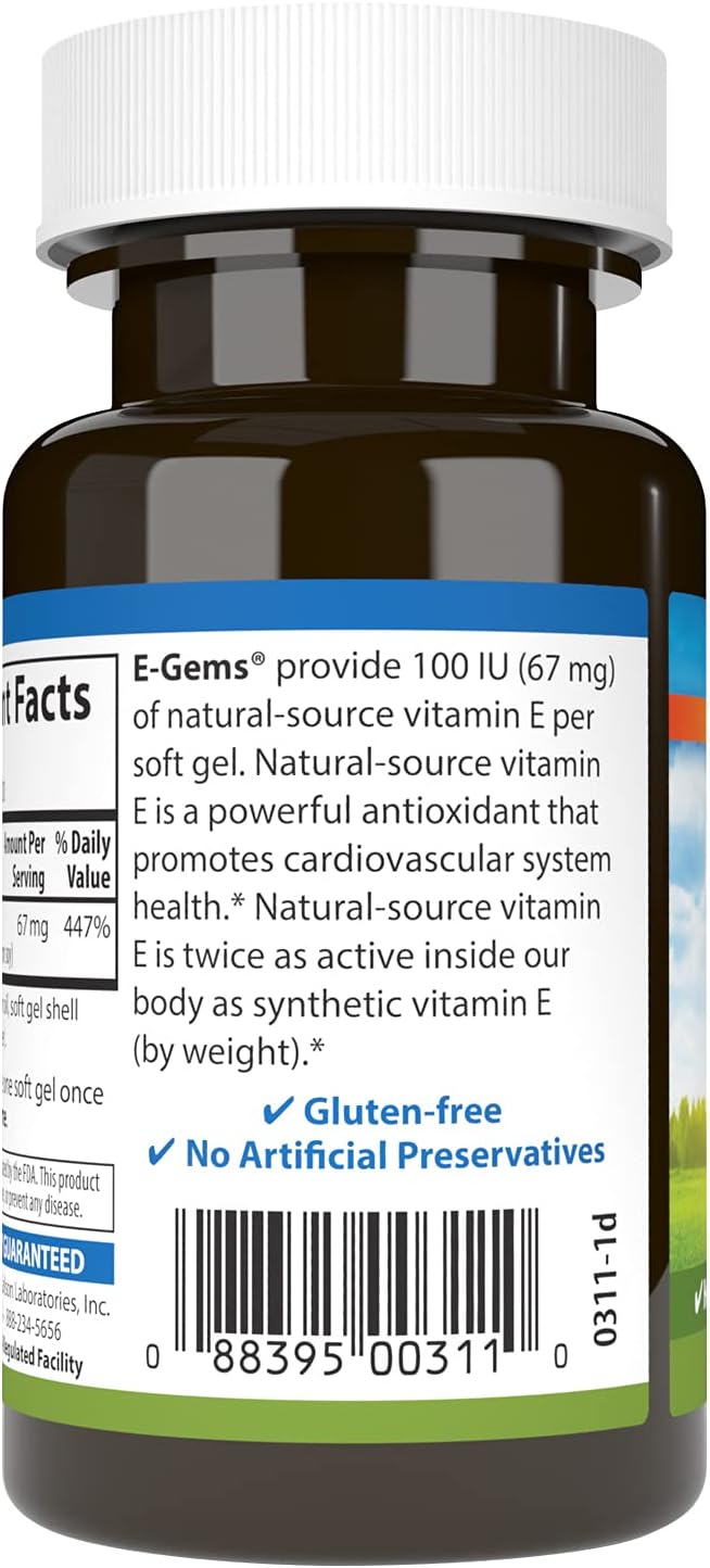 Carlson E-Gems Natural-Source Vitamin E 100 IU (67 mg) - 100 Soft Gels - görsel 3