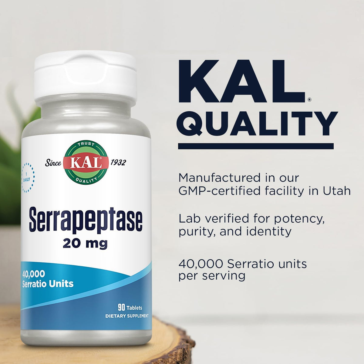 KAL Serrapeptase 20 mg - Proteolytic Digestive Enzymes - 90 Enteric Coated Tablets - görsel 4