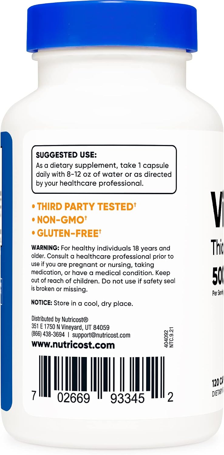 Nutricost Vitamin B1 (Thiamine) 500mg, 240 Capsules (2 Bottles) - görsel 3