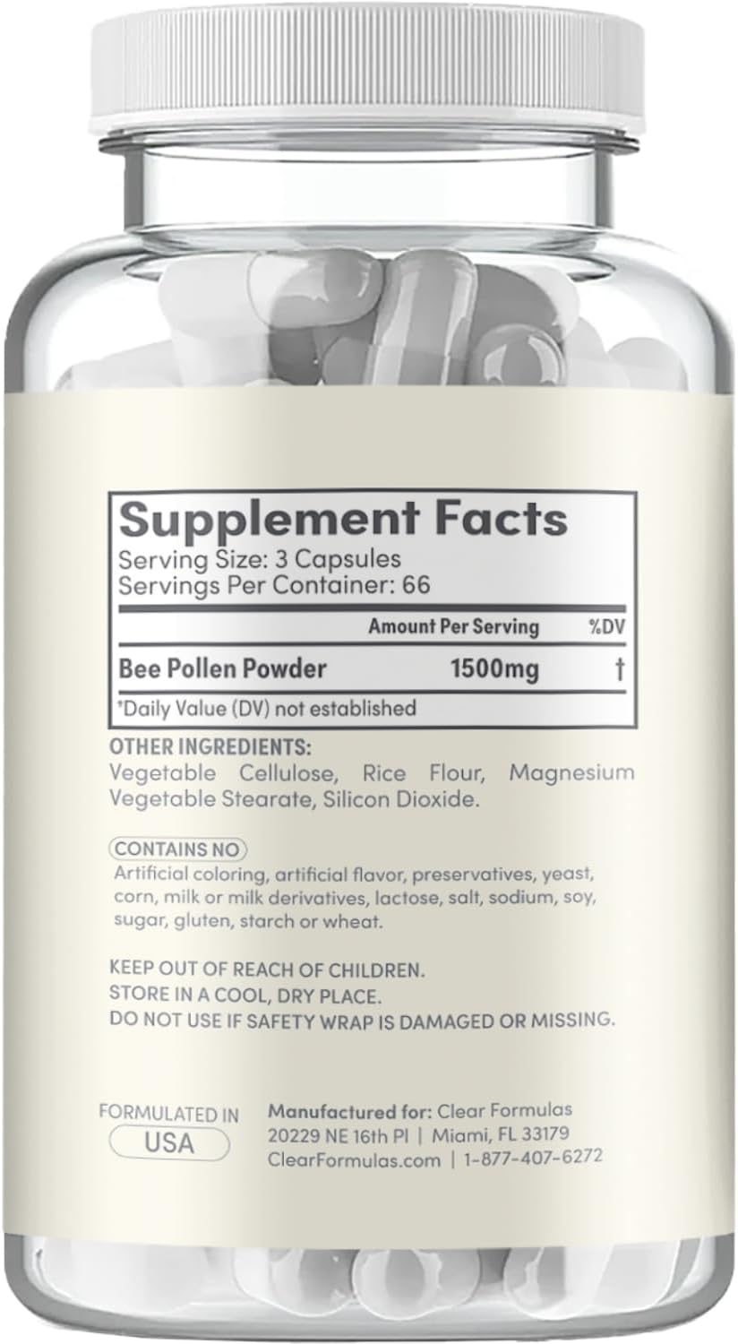 High Strength Bee Pollen Supplement - Natural Superfood with Vitamins Minerals Antioxidants - 1500mg Serving (200 Capsules) - görsel 3