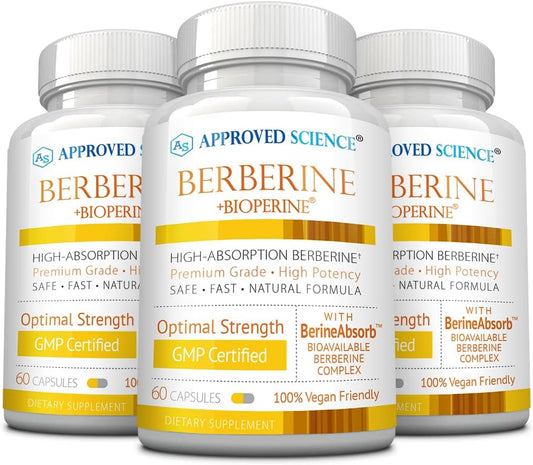 Approved Science Berberine 1000mg – High Absorption with BioPerine – 180 Vegan Capsules