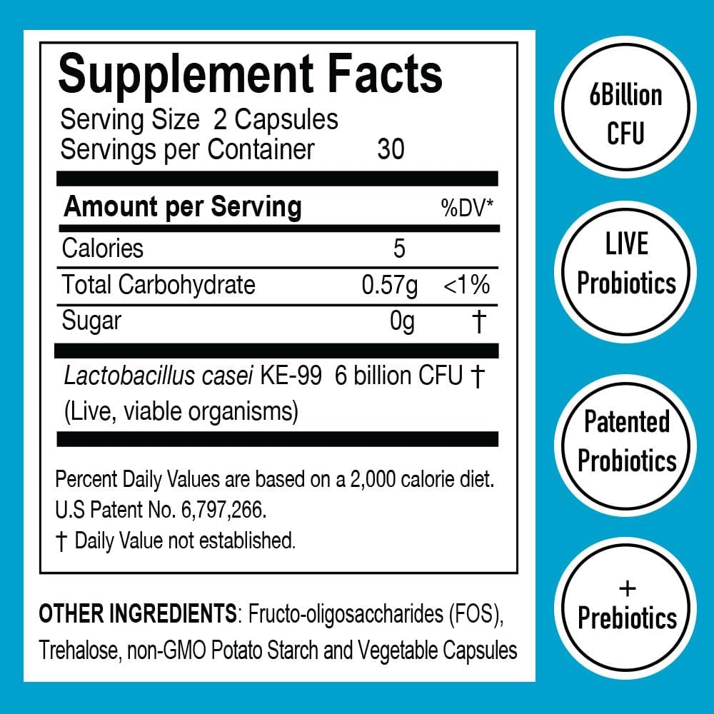 Probiohealth Probiotics 6 Billion CFU – Lactobacillus casei KE-99, FOS, Trehalose, Vegetarian Capsules (60 Count) - görsel 3