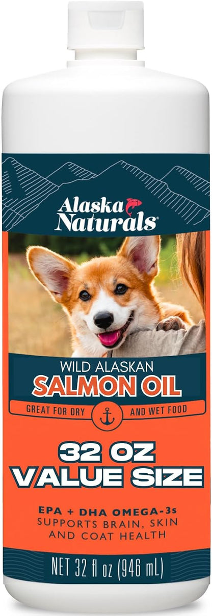 Alaska Naturals Wild Alaskan Salmon Fish Oil Supplement for Dogs Skin and Coat with EPA DHA Omega 3 Fatty Acids Liquid Food Topper 946 ml