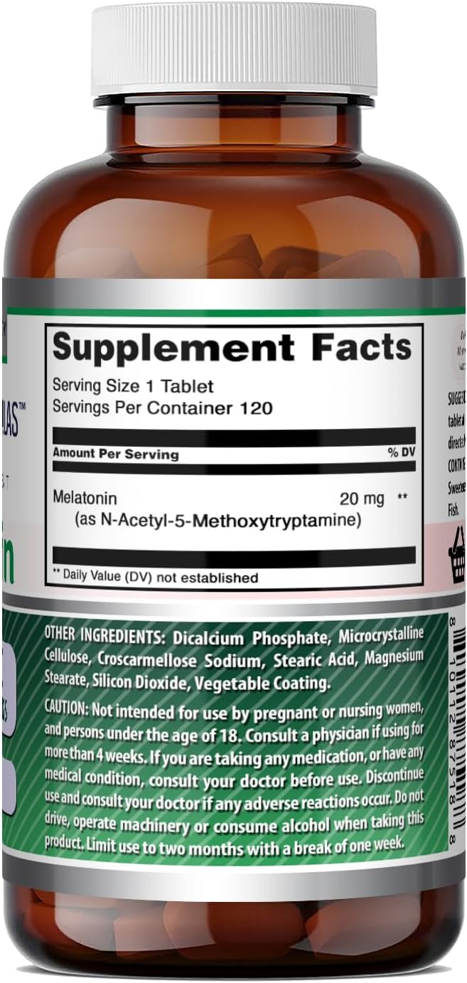 Amazing Formulae Melatonin Supplement | 20 mg Per Serving | Tablets | Non-GMO | Gluten-free | Made in the USA (1 Pack, 120 Tablets) - görsel 5