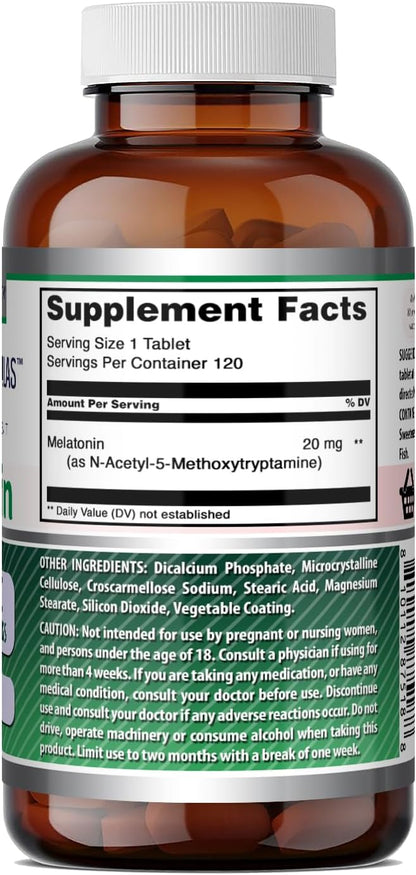 Amazing Formulae Melatonin Supplement | 20 mg Per Serving | Tablets | Non-GMO | Gluten-free | Made in the USA (1 Pack, 120 Tablets)