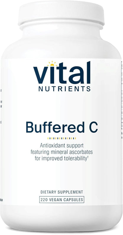 Vital Nutrients Buffered Vitamin C 500mg – Gentle Vitamin C for Sensitive Individuals, Immune Support, Vegan & Non-GMO (220 Capsules)
