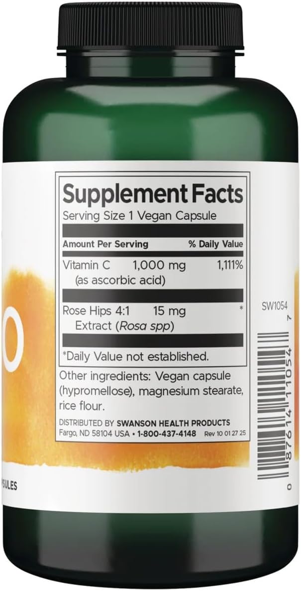 Swanson Vitamin C with Rose Hips, 1000mg, 90 Capsules - görsel 2