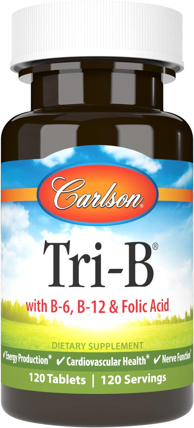 Carlson Tri-B Vitamin B Complex – 25 mg B6, 400 mcg B12, Folic Acid – 120 Tablets - görsel 1