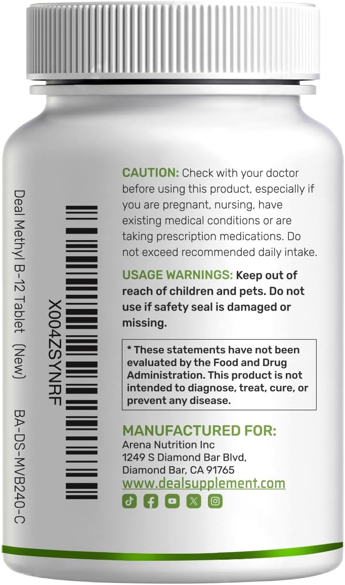 DEAL SUPPLEMENT Methyl B-12 5000 mcg Chewable Tablets - Active Methylcobalamin, Strawberry Flavoured, 240 Count - görsel 7