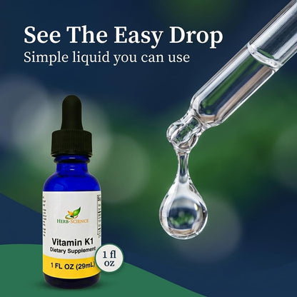 Herb-Science Vitamin K1 Drops - Cold-Processed Liquid Supplement, 30 ml (36 Servings)