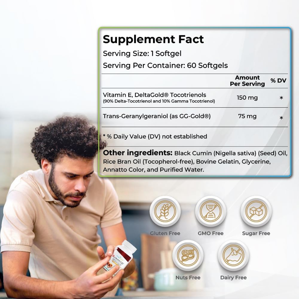 WELLNESS EXTRACT Annatto Tocotrienols 150mg with Geranylgeraniol (GG Gold) – Tocopherol-Free Vitamin E, 60 Softgels - görsel 3
