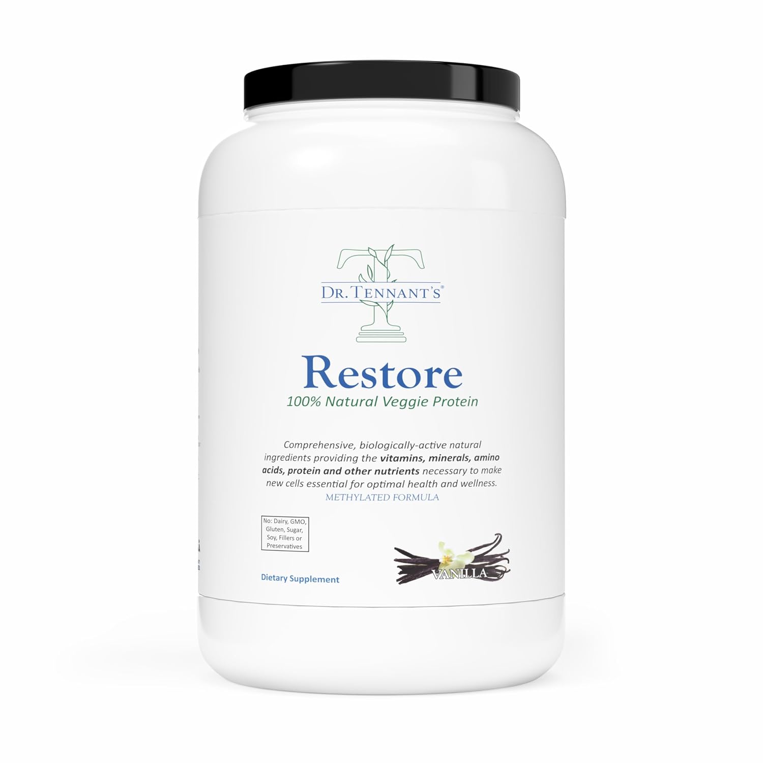 Dr. Tennant's Restore Vanilla Veggie Protein - Premium Plant-Based Nutritional Powder with Multivitamins & Omega 3s - 30 Day Supply - görsel 1
