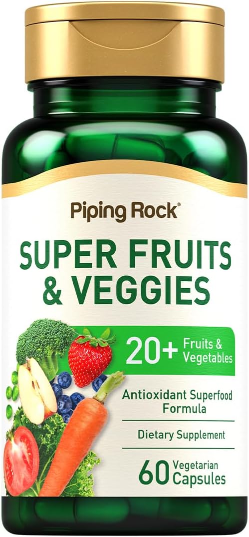 Piping Rock Fruits and Veggies Food Supplement | 60 Capsules | Superfood Vitamins | with Antioxidant Formula and Prebiotic Blend | Vegan, Non-GMO, Gluten-Free - görsel 1
