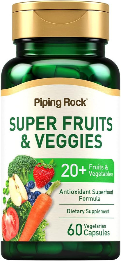 Piping Rock Fruits and Veggies Food Supplement | 60 Capsules | Superfood Vitamins | with Antioxidant Formula and Prebiotic Blend | Vegan, Non-GMO, Gluten-Free