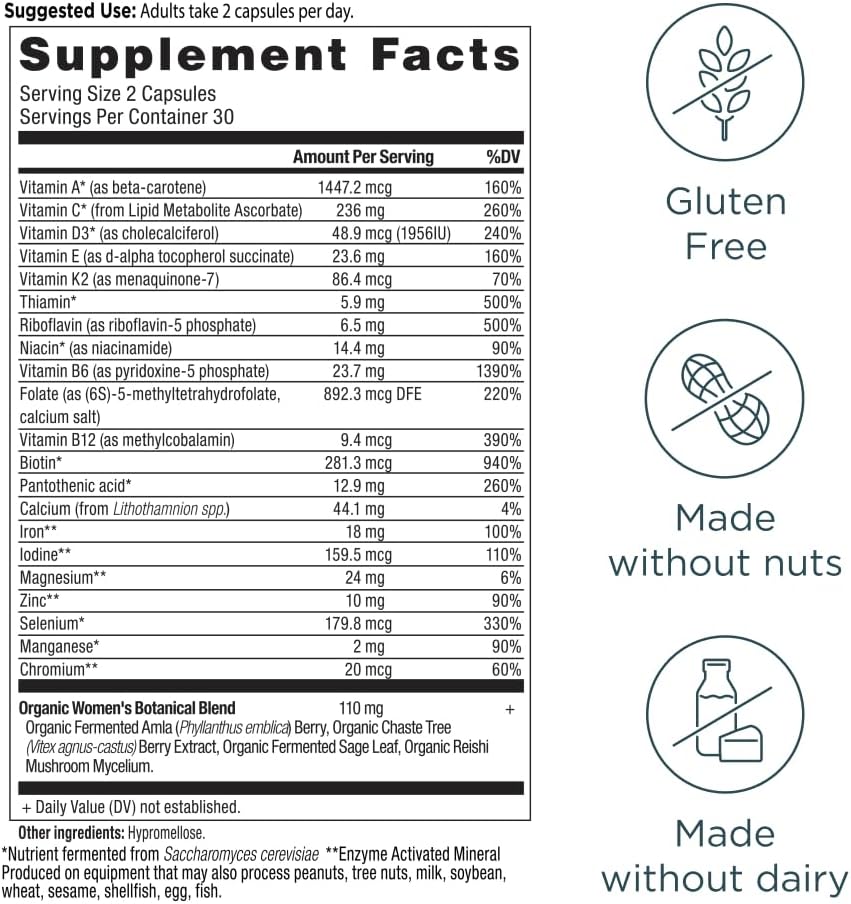 Ancient Nutrition Women's Fermented Multivitamin with Methylated Vitamins C, D, K, Zinc & Magnesium - Vegan, 60 Capsules - görsel 3