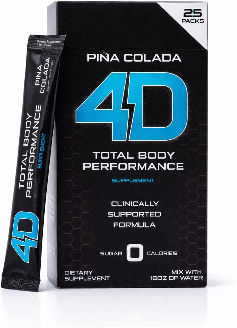 4D Pina Colada 25 Unit Box - Electrolytes, Aminos, Vitamins & Energy Powder Packets - Zero Calories & Sugars - Gluten-free, Non-GMO, Keto & Vegan Friendly - görsel 1