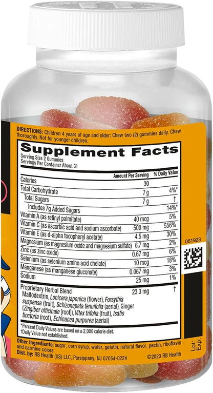 Airborne 500mg Vitamin C + Zinc Immune Support Supplement Gummies for Children, Assorted Fruit Flavour, Gluten-free Crafted Blend with Powerful Antioxidants Vitamins C & E, 63 Gummies (2 Pack)