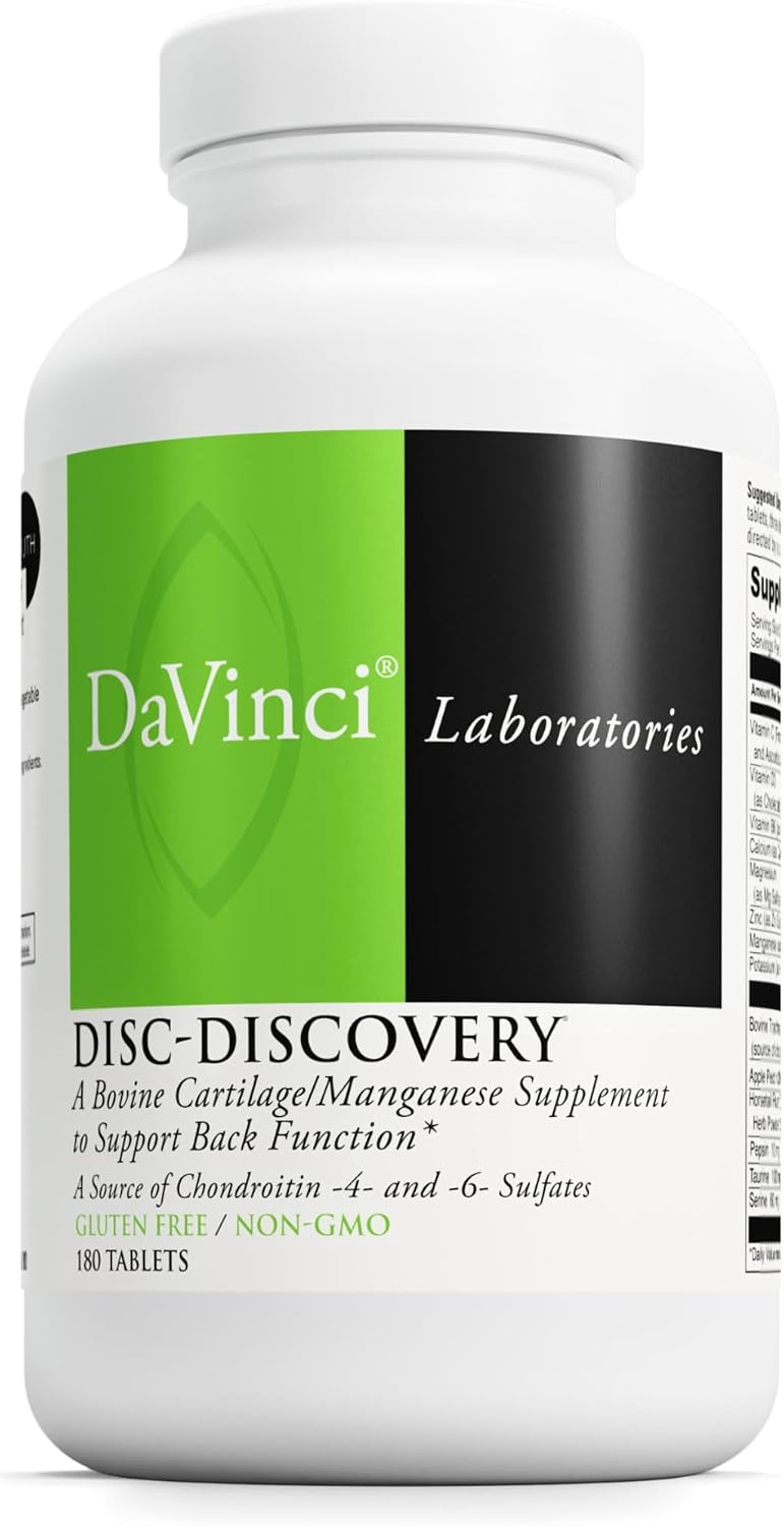 DAVINCI Labs Disc Discovery – Support Spinal Health & Back Function – with Vitamin C, Vitamin D3, Bovine Tracheal Cartilage, Apple Pectin & Horsetail Powder – Gluten-Free – 180 Capsules - görsel 1