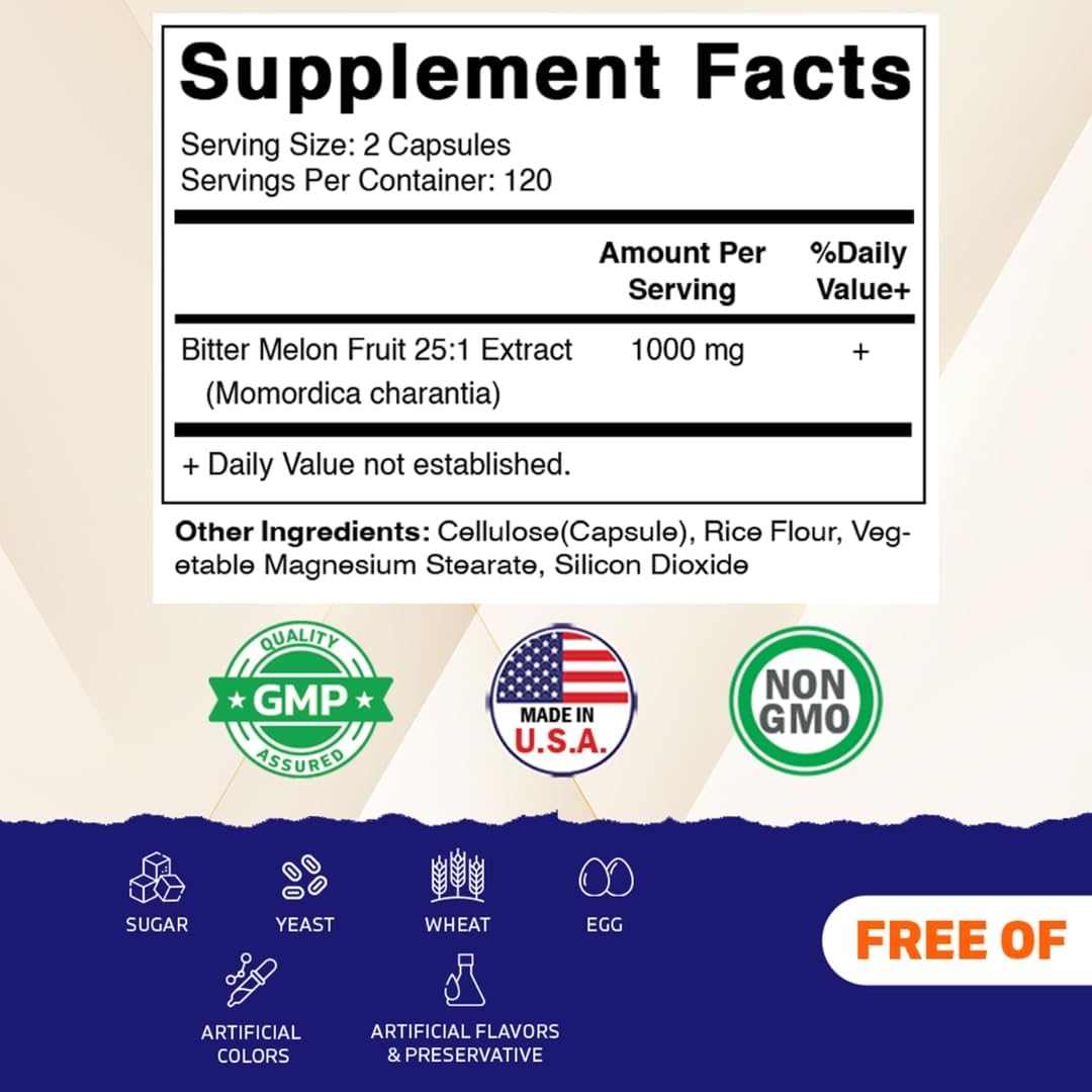 Vitamatic Bitter Melon 25X Concentrated Plant-Based Extract - Non-GMO, Gluten-free, 240 Capsules - görsel 2