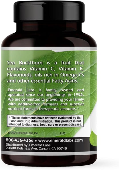 EMERALD LABS Sea Buckthorn - Food Supplement with Vitamins C, E & Omega 7 - 60 Vegetable Capsules