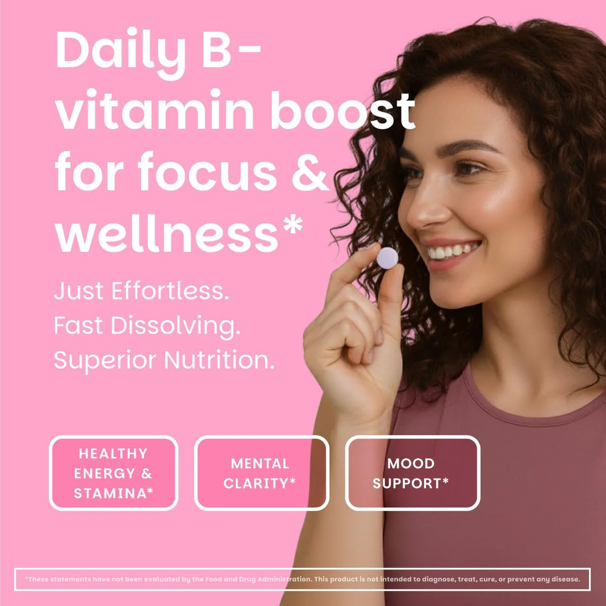 EZ Melts Energy, Memory & Mood Enhancer - B Vitamins Supplement with Vitamin B12, B6, Folic Acid & Biotin - Non-GMO & Vegan - Cherry Berry - 60 Dissolvable Tablets - görsel 2