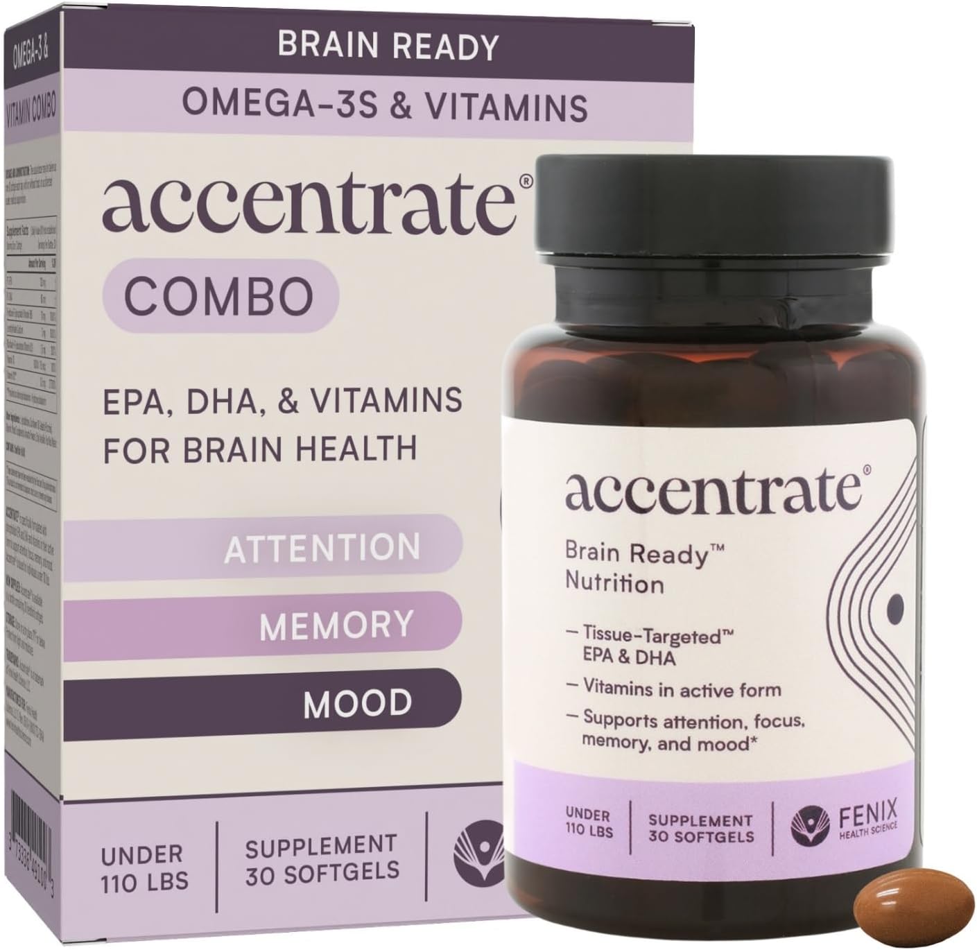 Accentrate Brain Supplement for Natural Focus & Attention – Active B Vitamin & Omega-3 Combination - görsel 1