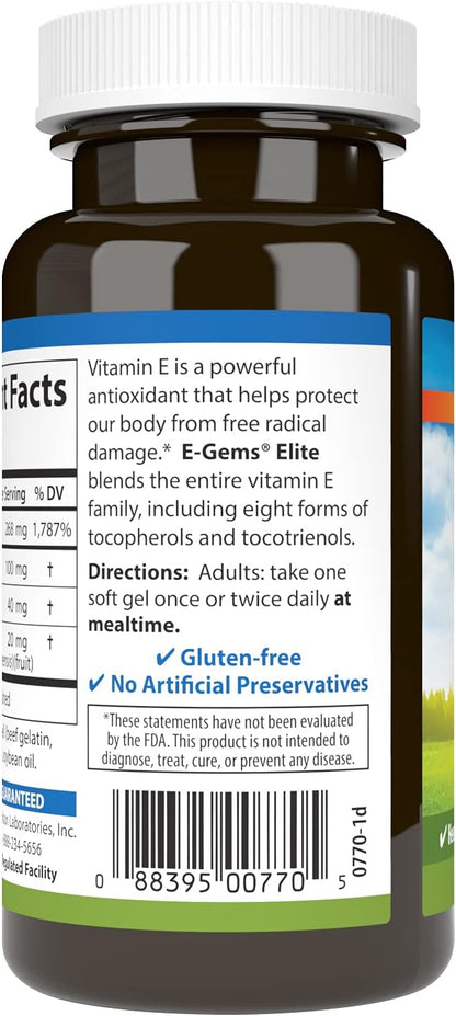 Carlson E-Gems Elite, 400 IU Vitamin E with Tocopherols and Tocotrienols, 60 Soft Gels