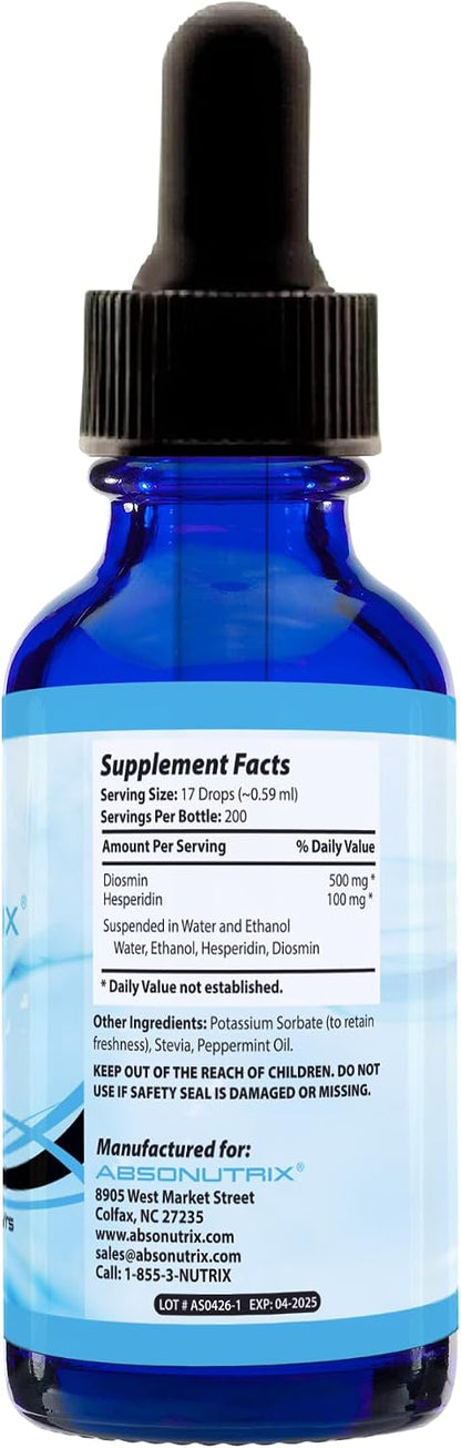 Absonutrix Hesperidin and Diosmin Liquid Drops – Supports Circulation & Mobility, Non-GMO, Gluten-Free, 118 ml