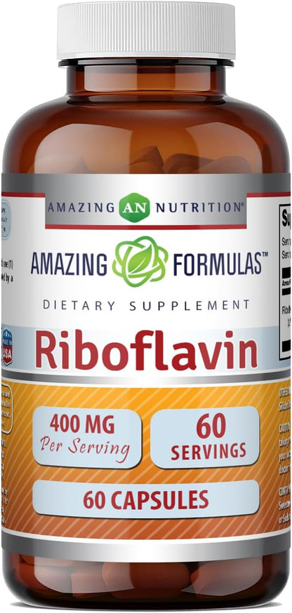 Amazing Formulae Riboflavin 400 mg Capsules | Vitamin B2 Supplement | Non-GMO | Gluten-free | Made in the USA (240 Count)