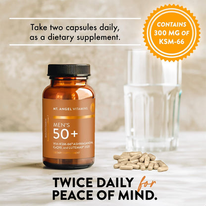 Mt. Angel Vitamins Daily Men's Multivitamin 50+ with Ashwagandha, CoQ10, and Herbal Blend - 60 Capsules