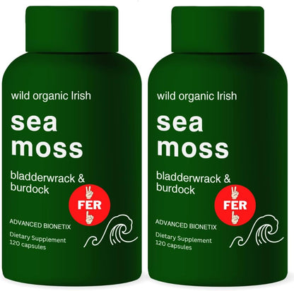 Advanced Bionetix Organic Irish Sea Moss Capsules with Bladderwrack and Burdock Root - 120 Capsules