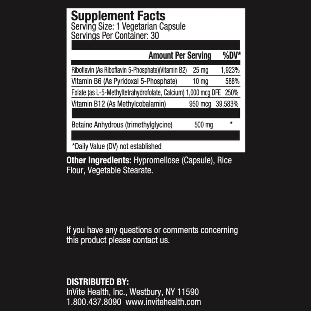 Invite Health Methyl-B - Activated B Complex with Methylated B Vitamins - 60 Vegetarian Capsules (2-Pack) - görsel 2
