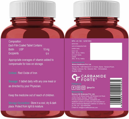 Carbamide Forte Biotin 10000mcg (High Potency) Vegetarian Tablets – For Hair Growth, Glowing Skin and Strong Nails – 120 Tablets