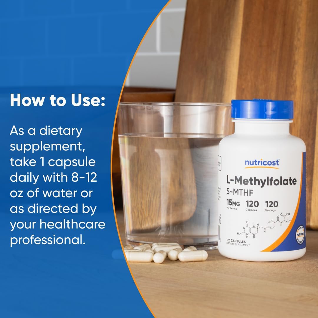 Nutricost L-Methylfolate 15mg, 120 Capsules (5-MTHF) - Vegan, Non-GM, Gluten-free - görsel 7