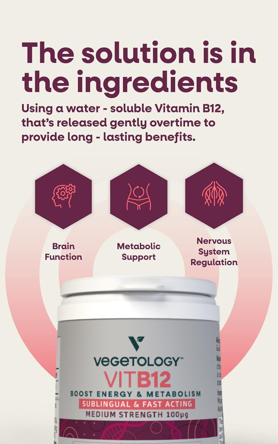 VEGETOLOGY Vegan Vitamin B12 Sublingual Supplement – for Metabolism & Energy (60 Tablets) - görsel 3