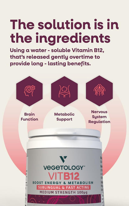 VEGETOLOGY Vegan Vitamin B12 Sublingual Supplement – for Metabolism & Energy (60 Tablets)