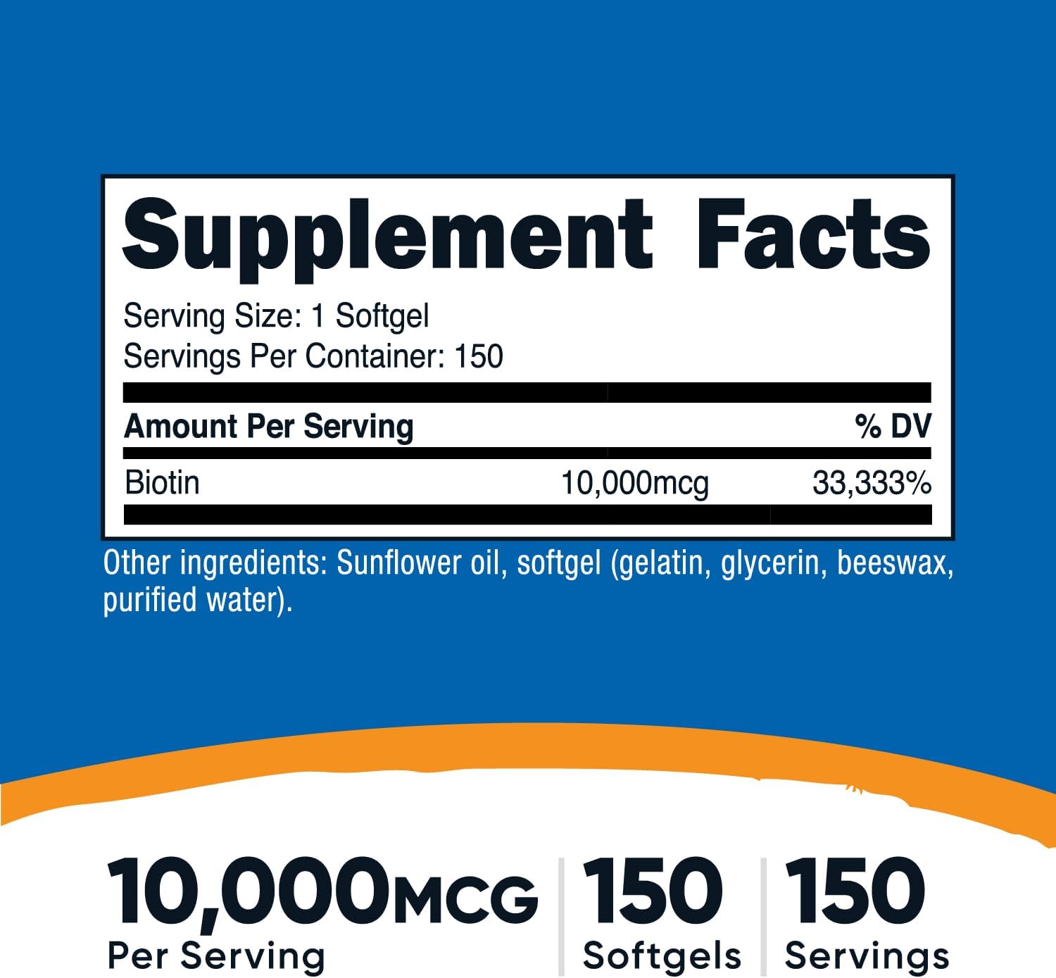 Nutricost Biotin 10,000mcg – 150 Softgels - görsel 2