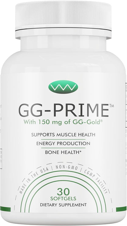 GG-Prime™ Geranylgeraniol Supplement – 150mg GG-Gold® from Annatto – Helps Support CoQ10 Production, Muscle & Bone Health – 30 Soft gel capsule Capsules