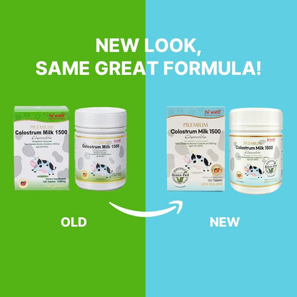 Hi Well Premium Grass-Fed Colostrum 1500 - 120 Chewable Tablets (3-Pack)