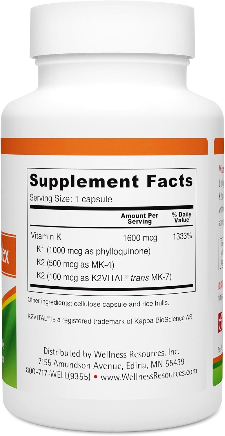 Wellness Resources Vitamin K Complex - 600 mcg K2 & 1000 mcg K1 - 90 Capsules - görsel 3