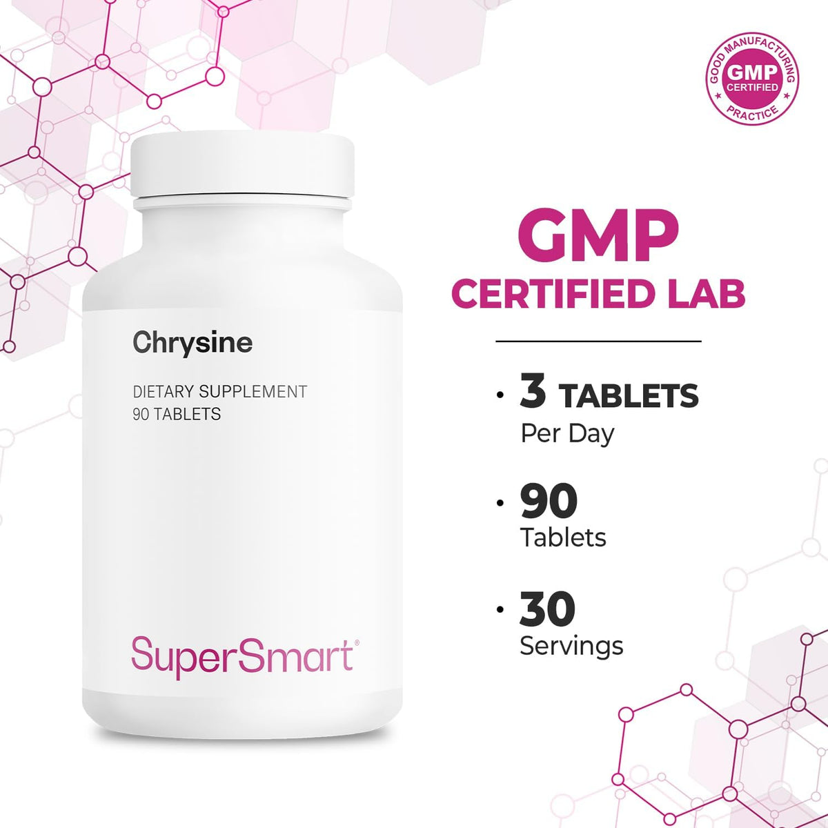 Supersmart - Chrysine 1500 mg Per Day - Natural Flavonoid - Chrysin for Hormone Support | Non-GMO & Gluten-free - 90 Tablets - görsel 5